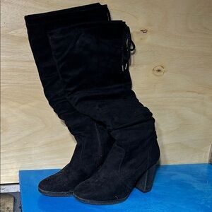 Black Suede Knee-High Boots